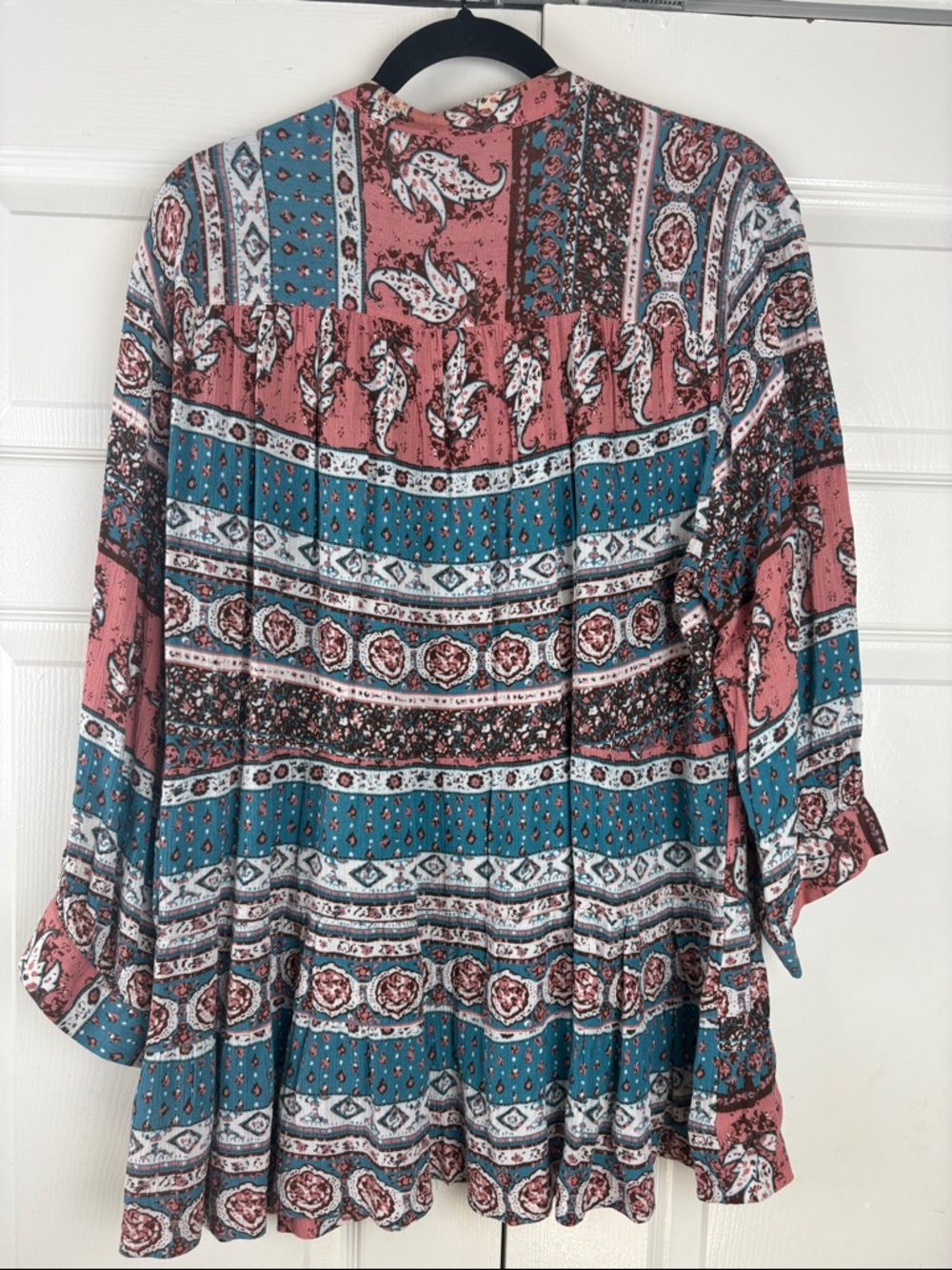 Bit &Bridle Boho Paisley Peplum Blouse XL Flowy Festival Top Pink Teal - Picture 5 of 8